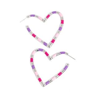 Purple - Pink - Silver Heart Hoop Earrings